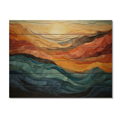 Designart "Coral Teal Bold Mountains Landscape" Modern Print on Natural Pine Wood