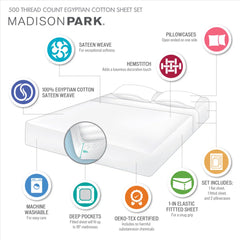 Madison Park 500 Thread Count Egyptian Cotton Deep Pocket Sheet Set