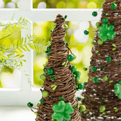 Glitzhome 16"H Set of 2 St. Patrick's Rattan Shamrock and Berries Table Tree