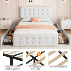 Bed Frame with 4 Storage Drawers and Headboard