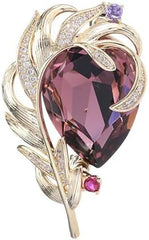 14K Gold Vintage Crystal Feather Brooch, Moissanite Detailing, Chic Statement Pin for Coats and Fashion Ensembles