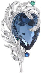 14K Gold Vintage Crystal Feather Brooch, Moissanite Detailing, Chic Statement Pin for Coats and Fashion Ensembles