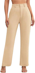 Solid Color Zipper Straight Leg Suit Pants Women High Waist Lounge Pant
