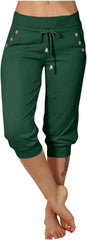 Capri Pants for Women Stretch Darwstring High Waisted Capris for Seniors Casual Cropped Pants with Pockets
