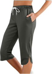 Anjikang Women's Capris with Pockets Summer Casual Wide Leg Work Capri Pants Dressy Golf Pant Workout Stretchy Yoga Sweatpant