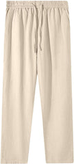 Cotton Linen Capri Pants for Women Comfy Drawstring Elastic Waist Summer Wide-Leg Straight Loose Casual Cropped Trousers