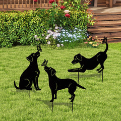 Glitzhome 2-in-1 Black Metal Cat Rabbit Duck Dog Silhouette Yard Stakes Wall Decor (Set of 3)