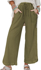 Ainangua Women's Casual Wide Leg Pants High Waist Acid Wash Baggy Palazzo Pants Athletic Lounge Trousers with Pockets