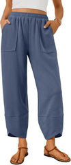 Trendy Queen Women's Wide Leg Pants Summer Capri Palazzo Harem Casual Barrel Sweatpants Baggy Slacks with Pockets