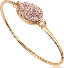Humble Chic NY Simulated Druzy Cuff Bracelets for Women - Boho Stackable Bangle Bracelet, Plated in Gold, Silver, or Rose Gold Tone with Oval Stone