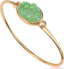 Humble Chic NY Simulated Druzy Cuff Bracelets for Women - Boho Stackable Bangle Bracelet, Plated in Gold, Silver, or Rose Gold Tone with Oval Stone