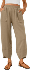 Trendy Queen Women's Wide Leg Pants Summer Capri Palazzo Harem Casual Barrel Sweatpants Baggy Slacks with Pockets