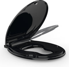 17" Round Toilet Seat, Slow Close Toilet Cover Seat for Easy Clean and Stain-Resistant, Plastic Toilet Seat With Cover, Quick-Release Hinges and Quick-Attach Hardware(Black)