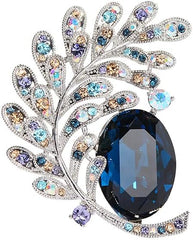 14K Gold Vintage Crystal Feather Brooch, Moissanite Detailing, Chic Statement Pin for Coats and Fashion Ensembles