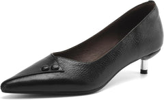 TinaCus Genuine Leather Women's Pointed Toe Handmade Kitten Heels Office Lady Pumps Shoes