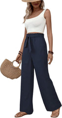 SHENHE Women's Wide Leg Pants High Waist Bow Knot Textured Loose Vacation Going Out Paper Bag Pants