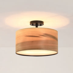 Breaux Wood Veneer Drum Semi Flush Mount Ceiling Light