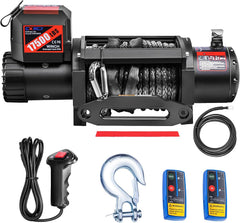 CXRCY 12V Electric Winch,20000LBS Load Capacity Synthetic Rope Towing Winches for Jeep Truck SUV,with Wired Handle and Wireless Remote