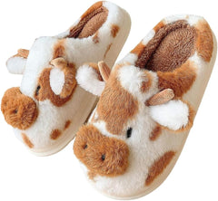 Caistre Women Cute Cow Ear Plush Slippers Fluffy House Non-Slip Slipper Indoor Outdoor Warm Faux Fur Animal Shoes 2025