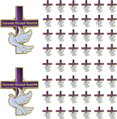 50 Pcs Funeral Cross Pins Forever in Our Hearts Memorial Dove Brooch for Memorial Service Mourning