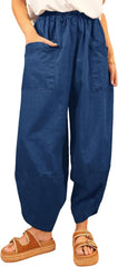 Yeokou Womens Baggy Wide Leg Jeans Casual Elastic Waisted Palazzo Harem Pants with Pockets