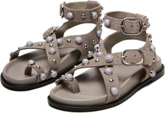 OMLISHZTY Women's Strappy Sandals with Stud Hardware Adjustable Ankle Strap Supportive Footbed Comfortable Casual Wear