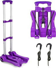 Folding Hand Truck, Heavy Duty Luggage Cart, Utility Dolly Platform Cart with 4 Wheels and 2 Elastic Ropes for Luggage, Travel, Moving, Shopping, Office Use (110LB, Black)