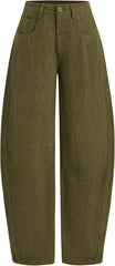 CIDER Corduroy Pants Women Barrel Leg Trousers Mid Waist Pocket Casual Solid Long Pants Wide Leg Trendy