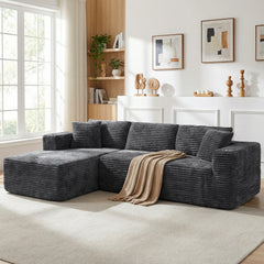 102'' No-Assembly Modular Corduroy Sofa with Cup Holder, Free Combination