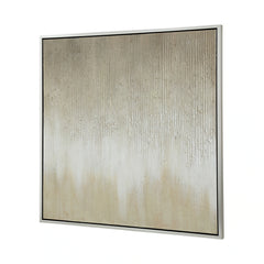 39 x 39 Hand Painted Wall Art, Polyester Canvas, Wood, White and Gold