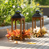 Glitzhome 20"H Fall Thanksgiving Pumpkin Sunflower Pine Cone Wooden Hanging Lantern Table Porch Decor