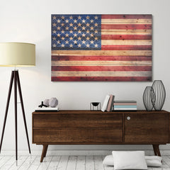 American Flag Print on Solid Fir Wood Plank Wall Art