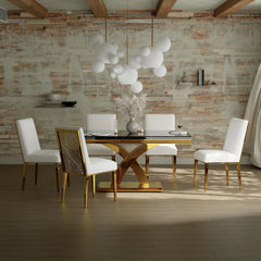 65 inch Faux Marble Dining Table Set with Boucle Dining Chairs