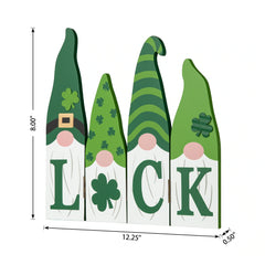 Glitzhome 12.5"L St. Patrick's Wooden Luck Shamrock Gnome Table Decor