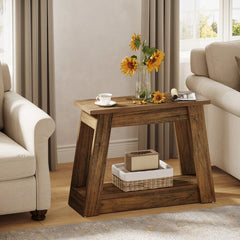 2-Tiers Small End Table, Small Wood Side Table