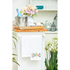 "Spring" Easter Egg Bunny Rabbit Embroidered Cotton Waffle Weave Kitchen Dishtowel