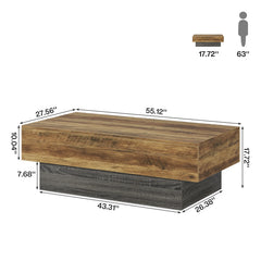 55-Inch Wooden Coffee Tea Center Table for Living Room
