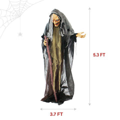 Haunted Hill Farm 5.3-Ft. Life-Size Talking Animatronic Witch with Red Eyes
