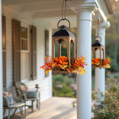 Glitzhome 20"H Fall Thanksgiving Pumpkin Sunflower Pine Cone Wooden Hanging Lantern Table Porch Decor