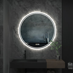 Smart LED Backlit Bathroom Large Round Mirror Anti-Fog 3 Colors Touch