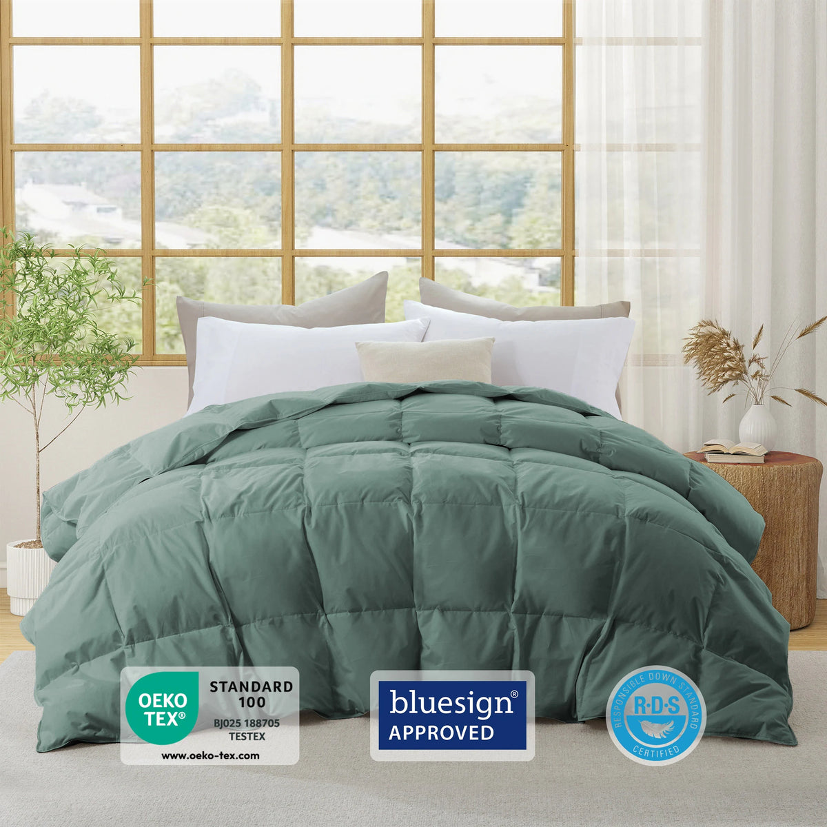 Medium Warmth 300TC Organic Cotton Down Comforter - 100% Natural, Chemical-Free, All Season Duvet Insert