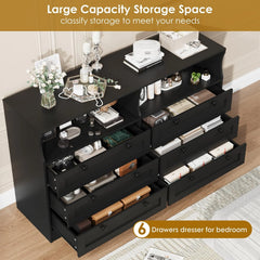 6 Drawer Large Wooden Dresser, with LED Light and Power Outlet