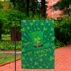 Leprechaun Hat "Happy St. Patrick's Day" Shamrocks Outdoor Garden Flag 18" x 12.5" - 18" x 12.5"