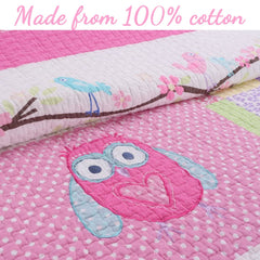 Cozy Line Pink Owl Cotton Quilt Bedding Set