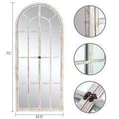 Classic Arched Solid Wood Solid Wood Window Pane Full Length Mirror Arched Top Rectangle Freestanding - 71"x31"