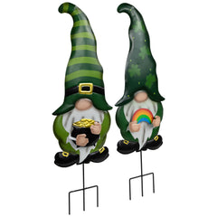 Pot of Gold and Rainbow St Patrick's Day Gnomes Outdoor Garden Stakes - 27.5" - Set of 2