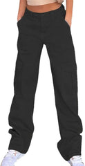 Women’s Stretch High Waisted Work Pants Straight Leg Multi-Pockets Design Casual Cargo Trousers