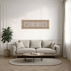 Rectangular Mango Wood Wall Panel Hand Crafted With Intricate Carving, White and Brown