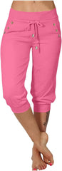 Capri Pants for Women Stretch Darwstring High Waisted Capris for Seniors Casual Cropped Pants with Pockets