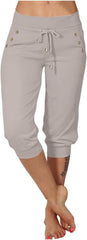 Capri Pants for Women Stretch Darwstring High Waisted Capris for Seniors Casual Cropped Pants with Pockets